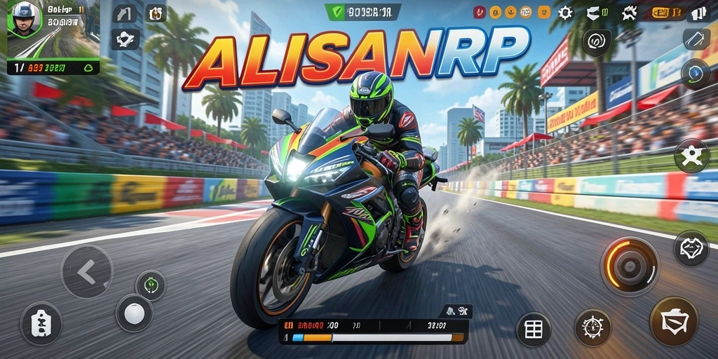Tampilan gameplay balap motor yang mendebarkan di ALISANRP.