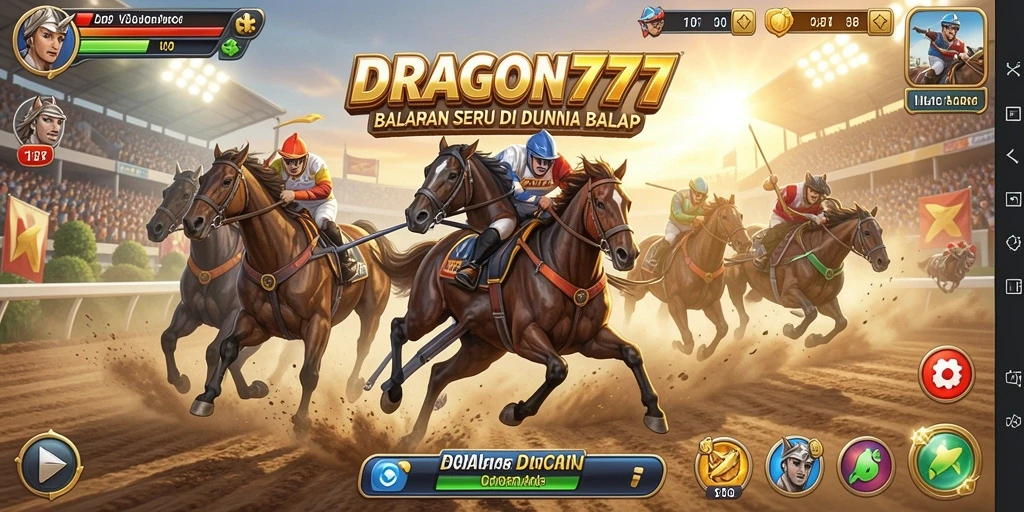 Tampilan gameplay seru dari DRAGON777 dengan mobil balap yang melaju cepat.