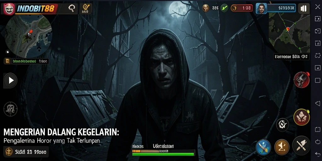 Screenshot gameplay INDOBIT88 menampilkan suasana seram yang mencekam.