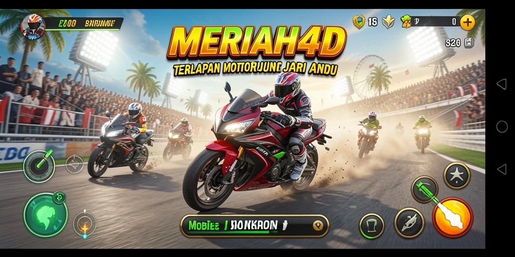 Tangkapan layar gameplay MERIAH4D dengan aksi balapan motor yang mendebarkan.