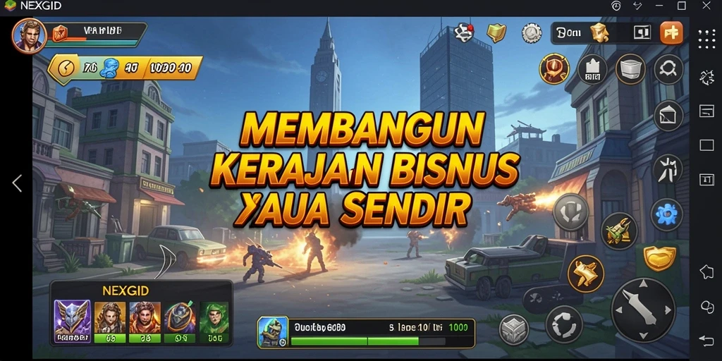 Tampilan gameplay NEXGID menunjukkan strategi bisnis yang seru dan menantang.