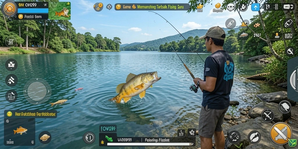 Gameplay OVO99 dengan aksi memancing yang seru dan interaktif.